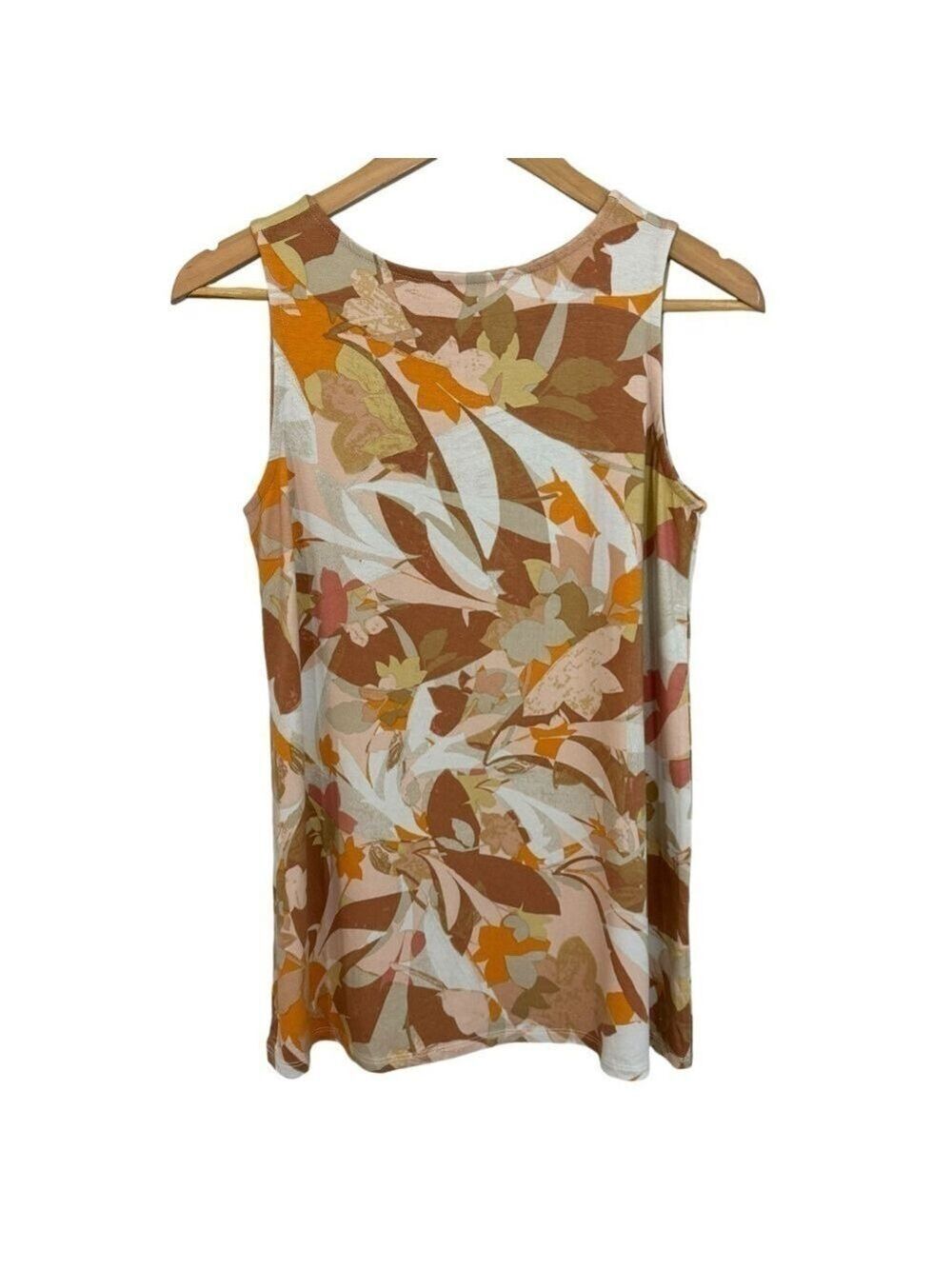 Wynne Layers Abstract Tank Top Sz XS Neutrals Floral Leaves Fall Layering EUC